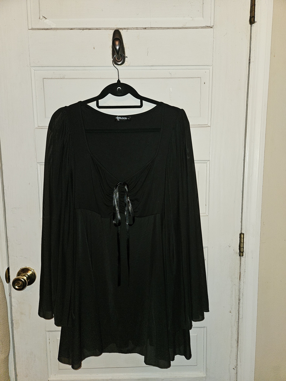 Black Long-Sleeve Tie-Front Flow Dress